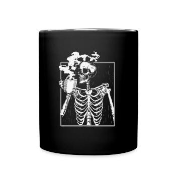 Skeleton Drinking Coffee Lover Funny Halloween - Tasse einfarbig - Schwarz - Vorne
