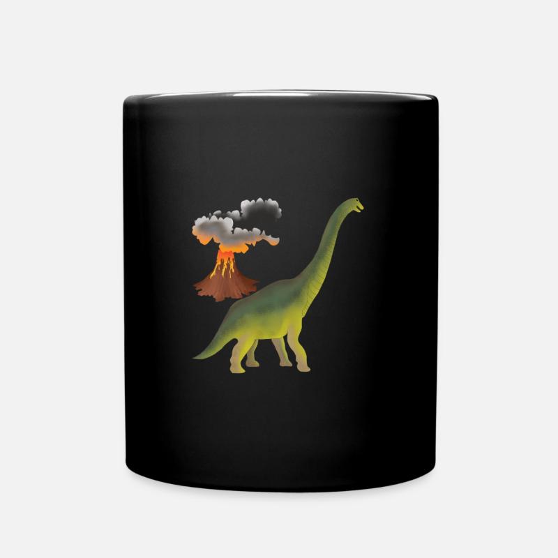 Dino und Vulkan - Tasse einfarbig - Schwarz
