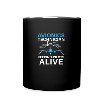 Drôle de technicien en avionique qui supervise le pilote sur - Mug uni - noir - Devant
