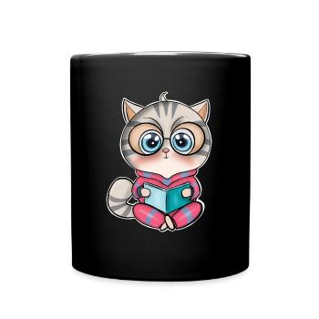 Katze Lesen Bücher Buch - Tasse einfarbig - Schwarz - Vorne
