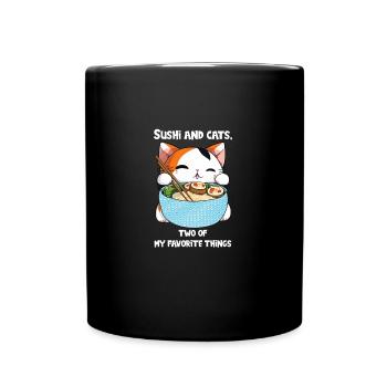 Sushi Dicton Chat de dessin animé - Mug uni - noir - Devant