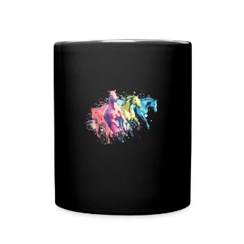 Horses with colorful splashes of color - Full Colour Mug - black - Front