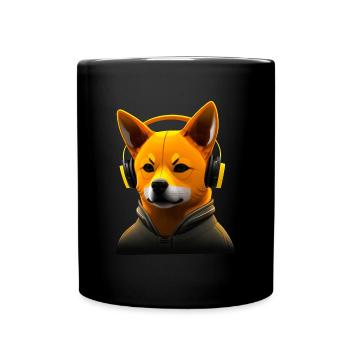 Running Shiba Inu with Headphones, Sporty Hu - Full Colour Mug - black - Front
