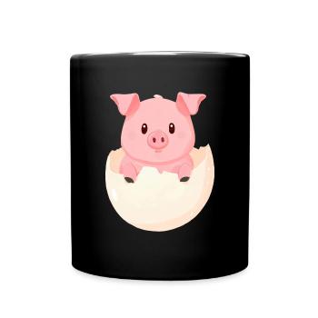 Cute Kawaii Pig - Piggy Hatches from Egg - Mug uni - noir - Devant