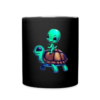 Alien rides a turtle - Full Colour Mug - black - Front