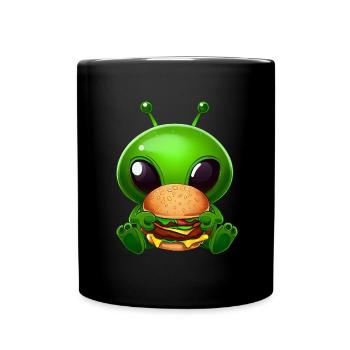 alien grün große augen fast food hamburger - Tasse einfarbig - Schwarz - Vorne