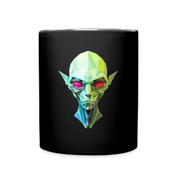 alien außerirdisch kopf potrait grün rote augen - Tasse einfarbig - Schwarz - Vorne