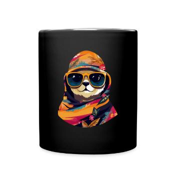 Cooler Wassermarder mit Kopftuch und Sonnenbrille - Tasse einfarbig - Schwarz - Vorne