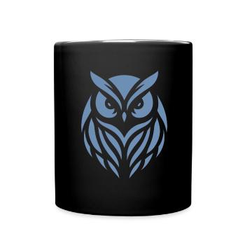 Wise Wood Owl: Tawny Owl silhouette art - Full Colour Mug - black - Front