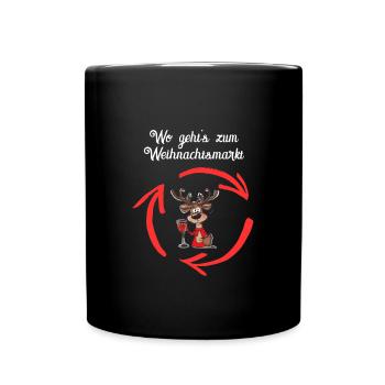 Weihnachtsmarkt Weihnachten Glühwein Rentier - Tasse einfarbig - Schwarz - Vorne