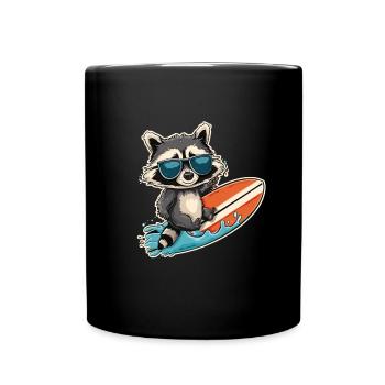 Waschbär auf Surfboard mit Sonnenbrille - Tasse einfarbig - Schwarz - Vorne
