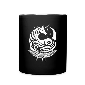 Regenbogenfarbenes Einhorn - Tasse einfarbig - Schwarz - Vorne