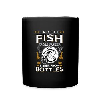 Fishing, beer, fish, fishing, beer bottle - Full Colour Mug - black - Front