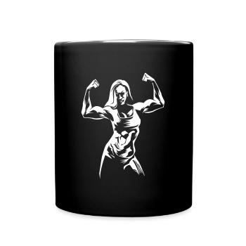 Frau Bodybuilderin Silhouette Logo - Tasse einfarbig - Schwarz - Vorne