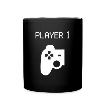 Player 1 Gamer Partnerlook Familie Freunde Partner - Tasse einfarbig - Schwarz - Vorne
