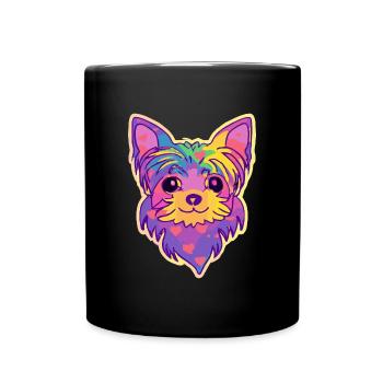 Yorkshire Terrier Regenbogen Hund Yorkie - Tasse einfarbig - Schwarz - Vorne