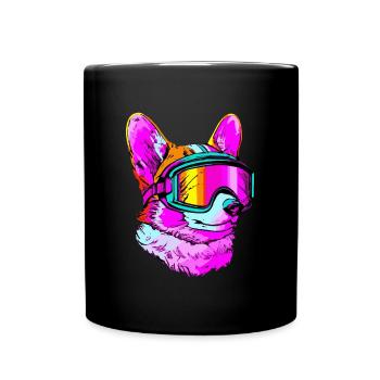 Corgi Ski Synthwave Hund Geschenk Pop Art - Tasse einfarbig - Schwarz - Vorne