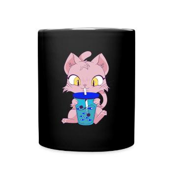 Chat avec thé à bulles de poisson - Mug uni - noir - Devant
