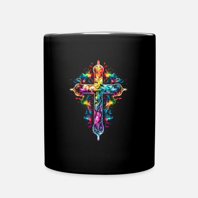 Regenbogen, Kreuz, Christentum, Glaube, Liebe, - Tasse einfarbig - Schwarz