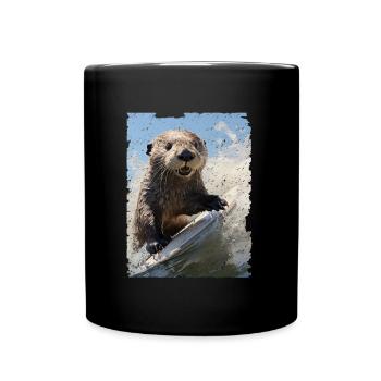 Surfer loutre de mer - Mug uni - noir - Devant