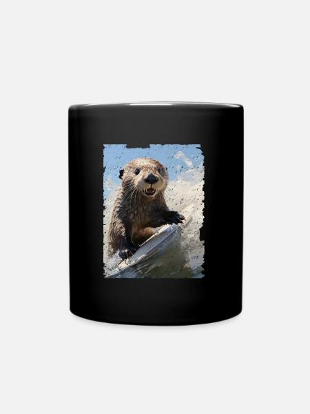 Surfing Sea Otter - Tasse einfarbig - Schwarz