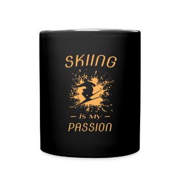 Skiing is my passion. Ski, Skiing, Ski fahren, Ski - Tasse einfarbig - Schwarz - Vorne