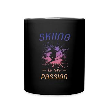 Skiing is my passion - Tasse einfarbig - Schwarz - Vorne