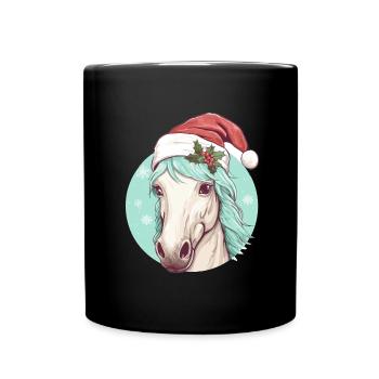 Pferd Weihnachten Weihnachtsmütze - Tasse einfarbig - Schwarz - Vorne