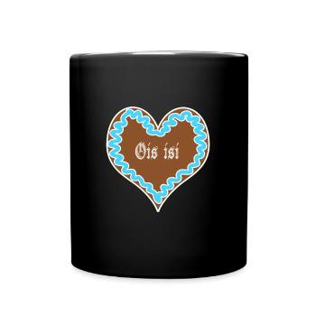 Ois isi - bayrisches Lebkuchen Herz Blau - Wiesn - Tasse einfarbig - Schwarz - Vorne