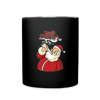Merry Christmas, Funny Shirt, Smoking Santa, Weed - Full Colour Mug - black - Front