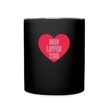 Gott liebt dich christliches Motiv - Tasse einfarbig - Schwarz - Vorne