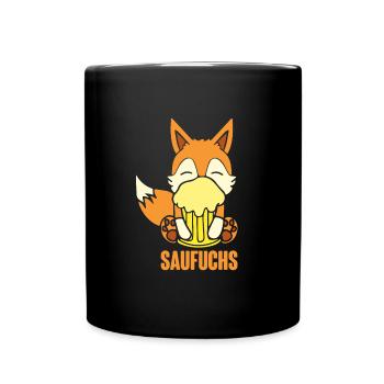 Fuchs Saufuchs Biertrinker Saufen Bier - Tasse einfarbig - Schwarz - Vorne