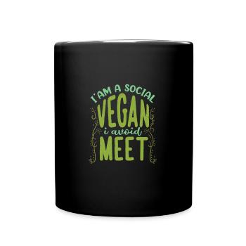 Social Vegan Avoid Meet Funny Introvert Pun Anti - Tasse einfarbig - Schwarz - Vorne