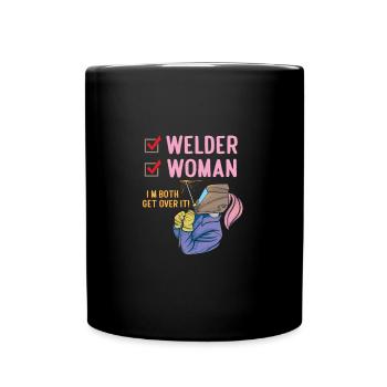 Femme soudeuse Je suis tous les deux Get Over It Drôle de soudage - Mug uni - noir - Devant