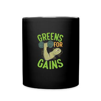 Greens For Gains Vegetarian Vegan Fitness - Tasse einfarbig - Schwarz - Vorne