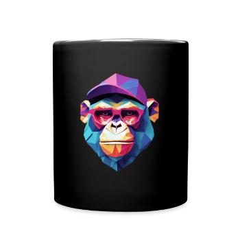 Cool monkey in wrinkled robe - Full Colour Mug - black - Front