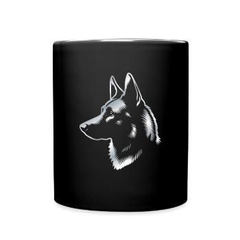 Malinois, tête de chien, dessin argentique - Mug uni - noir - Devant