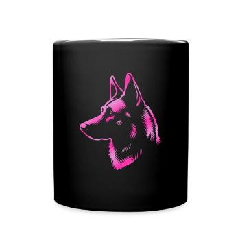 Malinois, tête de chien, dessin rose - Mug uni - noir - Devant