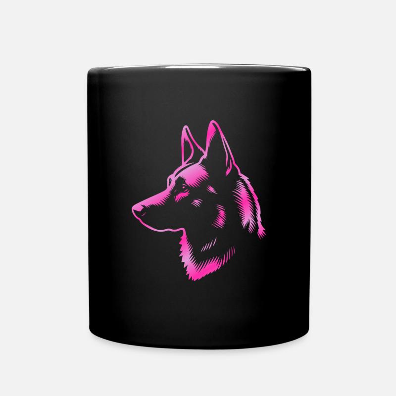 Malinois, Hundekopf, Zeichnung pink - Tasse einfarbig - Schwarz