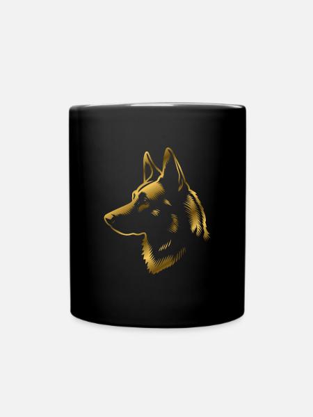 Malinois, tête de chien, dessin or - Mug uni - noir