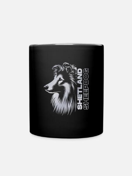 Sheltie | Shetland Sheepdog Hundekopf silber - Tasse einfarbig - Schwarz