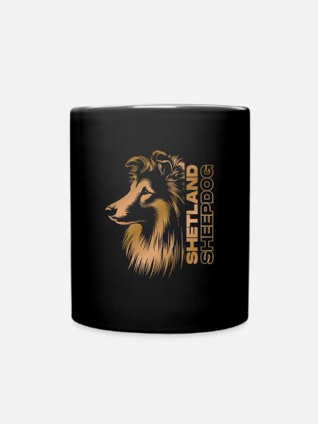 Sheltie | Shetland Sheepdog Hundekopf gold - Tasse einfarbig - Schwarz