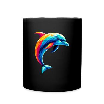 Ein bunter Delfin im Polygon-Stil - Tasse einfarbig - Schwarz - Vorne