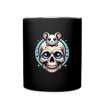Skull mit süßer kleiner Maus auf der Stirn - Tasse einfarbig - Schwarz - Vorne