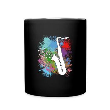 Saxophone on splashes of color - Full Colour Mug - black - Front