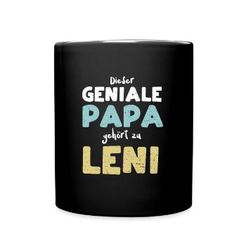 Dieser Geniale Papa Gehört Zu Leni - Tasse einfarbig - Schwarz - Vorne