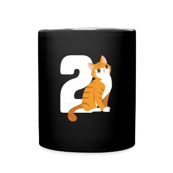 2.Geburtstag Katze 2 Jahre alt Geschenk - Tasse einfarbig - Schwarz - Vorne