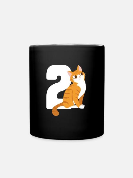 2.Geburtstag Katze 2 Jahre alt Geschenk - Tasse einfarbig - Schwarz