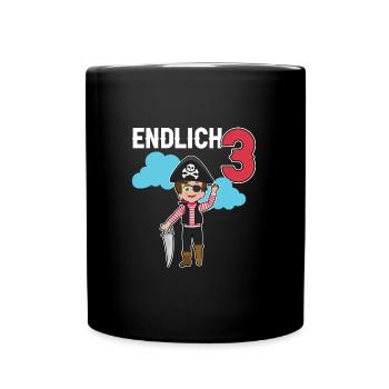 3.Geburtstag Pirat Piraten Geschenk - Tasse einfarbig - Schwarz - Vorne