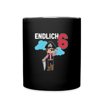 6.Geburtstag Pirat Piraten Geschenk - Tasse einfarbig - Schwarz - Vorne